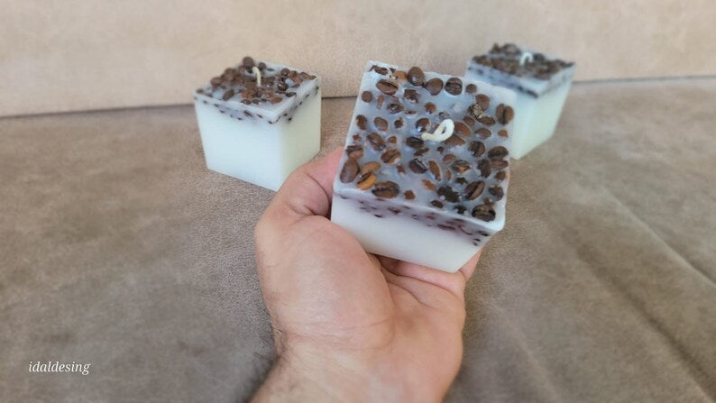 homeartparis Handmade Square Coffee Bean Candle, Rustic Home Decor, Desk & Office Decor, Housewarming Gift, Coffee Lover Gift