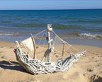 The Vintage Large Wood Pirate Ship Heaven's Ship Driftwood Collection White Model Boat Homeartparis production