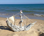 The Vintage Large Wood Pirate Ship Heaven's Ship Driftwood Collection White Model Boat Homeartparis production
