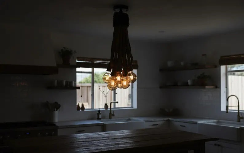 Waterfall Rope Chandelier, Rustic Cluster Light, Stairwell & High Ceiling Lighting, 8-Arm Jute Pendant