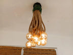 Waterfall Rope Chandelier, Rustic Cluster Light, Stairwell & High Ceiling Lighting, 8-Arm Jute Pendant