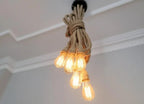 Waterfall Rope Chandelier, Rustic Cluster Light, Stairwell & High Ceiling Lighting, 8-Arm Jute Pendant