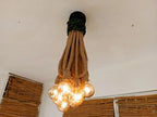 Waterfall Rope Chandelier, Rustic Cluster Light, Stairwell & High Ceiling Lighting, 8-Arm Jute Pendant