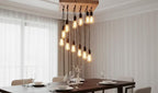 Waterfall Wood Chandelier, Stairwell Lighting Fixture, 12-Light Rustic Lamp, High Ceiling & Kitchen Island Pendant chandelier
