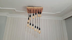 Waterfall Wood Chandelier, Stairwell Lighting Fixture, 12-Light Rustic Lamp, High Ceiling & Kitchen Island Pendant chandelier