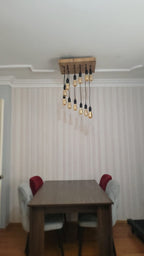 Waterfall Wood Chandelier, Stairwell Lighting Fixture, 12-Light Rustic Lamp, High Ceiling & Kitchen Island Pendant chandelier