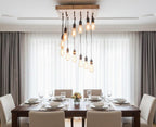 Waterfall Wood Chandelier, Stairwell Lighting Fixture, 12-Light Rustic Lamp, High Ceiling & Kitchen Island Pendant chandelier