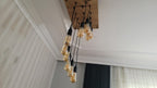 Waterfall Wood Chandelier, Stairwell Lighting Fixture, 12-Light Rustic Lamp, High Ceiling & Kitchen Island Pendant chandelier