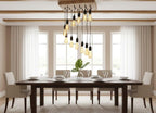 Waterfall Wood Chandelier, Stairwell Lighting Fixture, 12-Light Rustic Lamp, High Ceiling & Kitchen Island Pendant chandelier