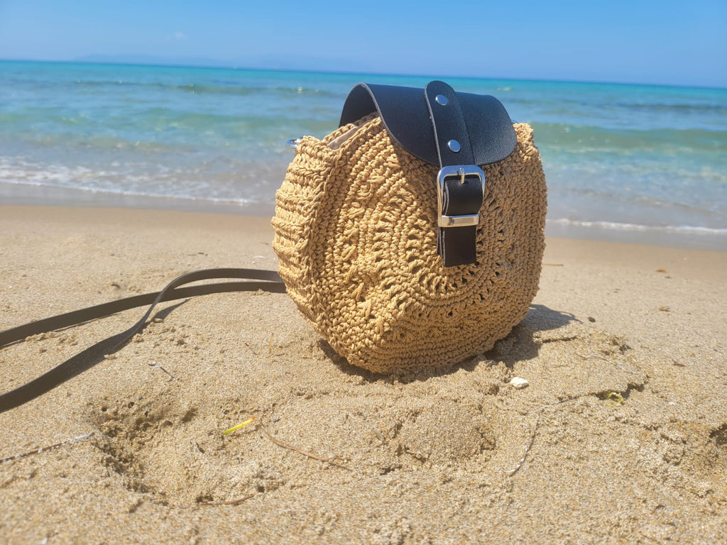 Round Straw Crossbody Bag, Chic City Style Purse, Handmade Woven Circle Bag, Travel Gift by SevalDesing