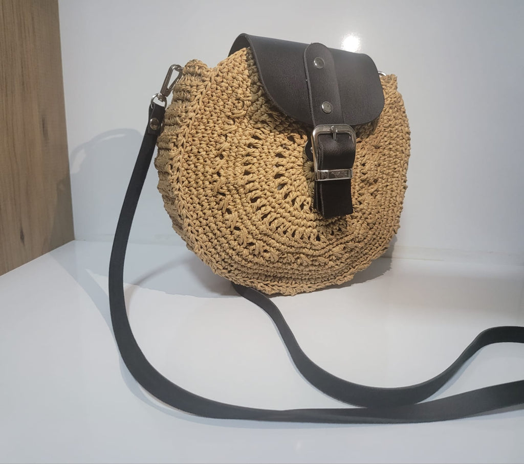Round Straw Crossbody Bag, Chic City Style Purse, Handmade Woven Circle Bag, Travel Gift by SevalDesing