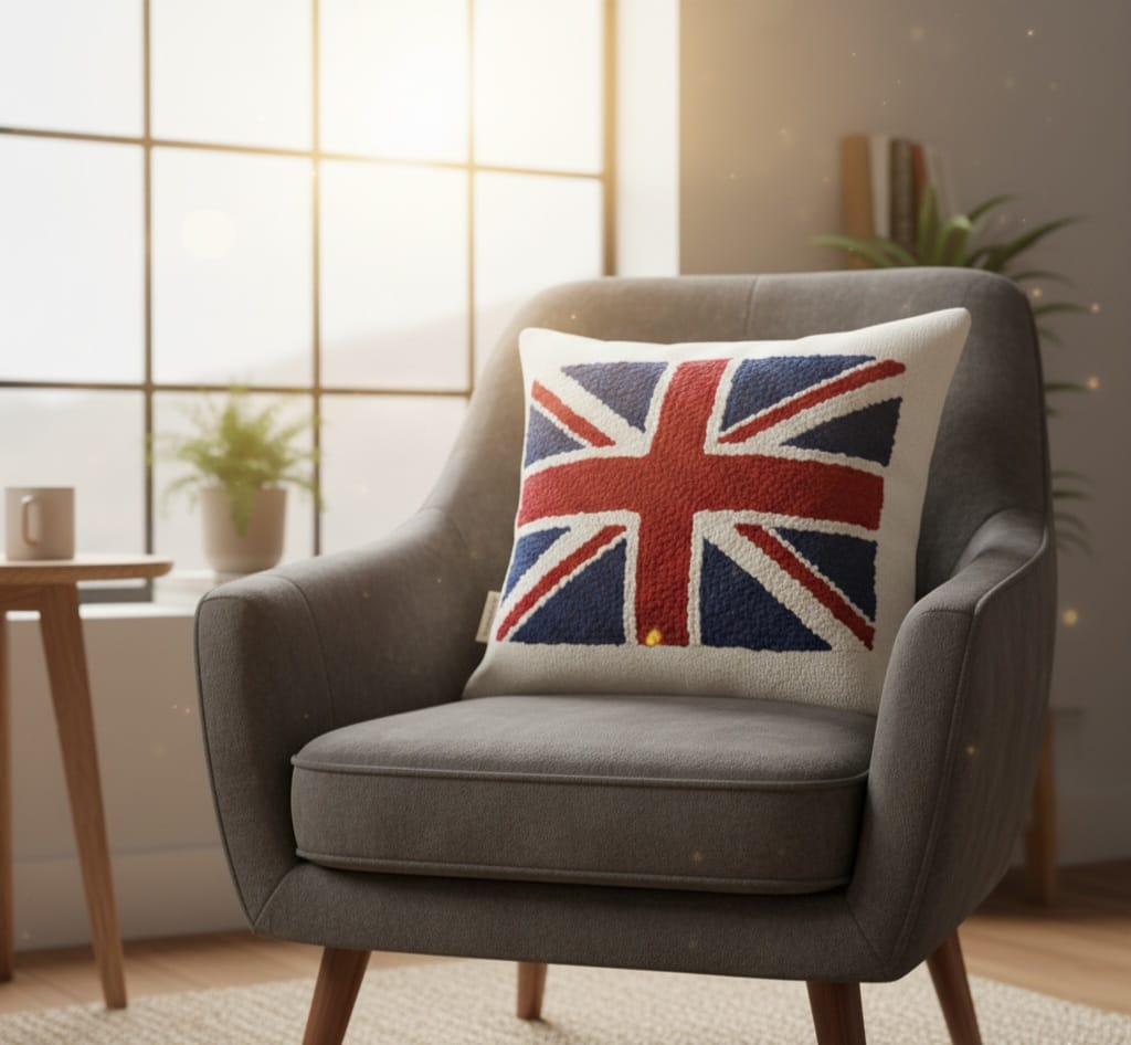 Homeartparis Punch Needle UK Flag Pillow - Handmade Union Jack Tufted Cushion by Seval Özsoy - Patriotic British Decor - Available as Cover Only or with Filling