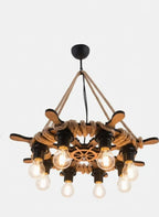 8-Light Ship Wheel Chandelier | Rustic Rope & Wood Ceiling Lamp | Nautical E27 Pendant Light for Cafe Bar Decor