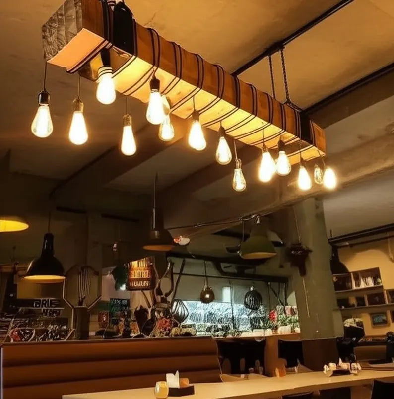 The homeartparis - Large 160cm Wood Beam Chandelier, 15-Light Industrial Statement Fixture, Rustic Restaurant Cafe Bar Lighting