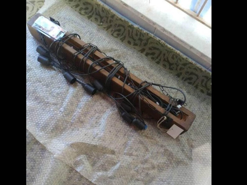 homeartparis - Wood Beam Chandelier with Wire Wrap, 8-Light Rustic Industrial Light, Kitchen Island Pendant Bar, Custom Wood Color