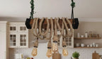 THE Wood Chandelier, Industrial Beam Light, 4-Rope Arm Fixture, Farmhouse Kitchen & Bar Lighting (Kopya)