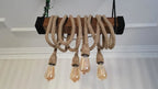 THE Wood Chandelier, Industrial Beam Light, 4-Rope Arm Fixture, Farmhouse Kitchen & Bar Lighting (Kopya)