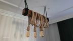THE Wood Chandelier, Industrial Beam Light, 4-Rope Arm Fixture, Farmhouse Kitchen & Bar Lighting (Kopya)