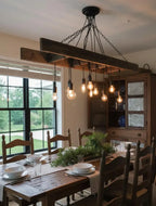 homeartparis - Wood Ladder Chandelier, 10-Light Rustic Farmhouse Pendant Light, Reclaimed Style Beam Lighting for Kitchen Bar Cafe