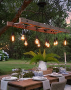 homeartparis - Wood Ladder Chandelier, 10-Light Rustic Farmhouse Pendant Light, Reclaimed Style Beam Lighting for Kitchen Bar Cafe