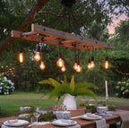 homeartparis - Wood Ladder Chandelier, 10-Light Rustic Farmhouse Pendant Light, Reclaimed Style Beam Lighting for Kitchen Bar Cafe