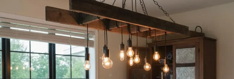 homeartparis - Wood Ladder Chandelier, 10-Light Rustic Farmhouse Pendant Light, Reclaimed Style Beam Lighting for Kitchen Bar Cafe