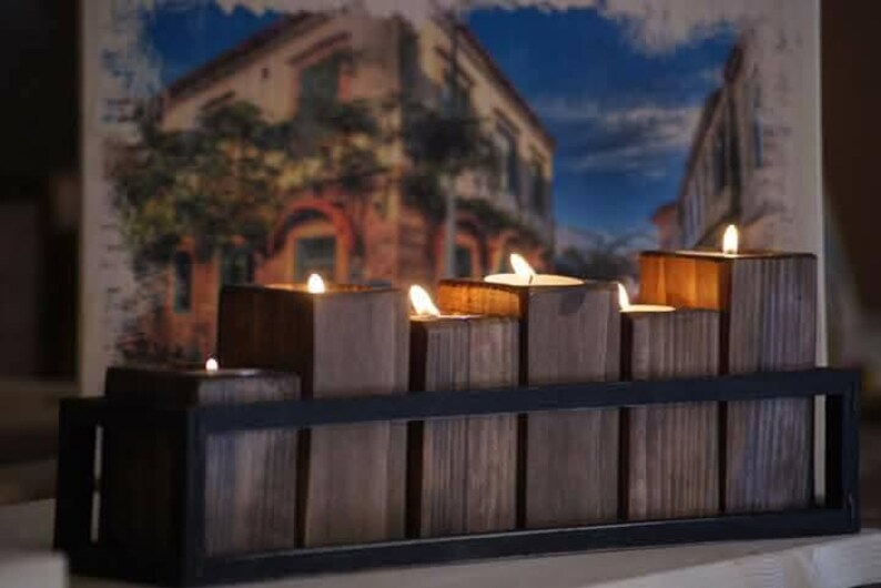 homeartparisSet of 6 Wooden Tealight Candle Holders, Modern Rustic Decor with Metal Stand, Handmade Long Candlestick (45 cm)