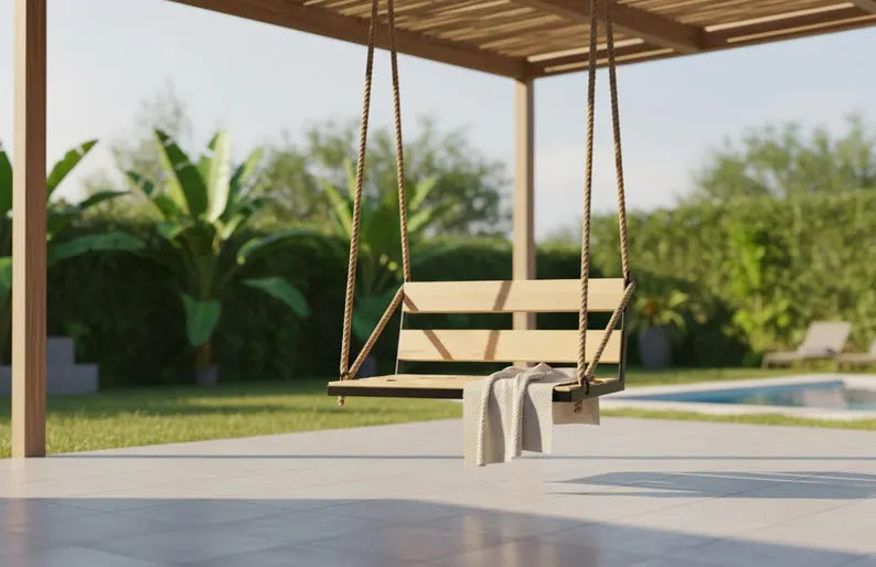 Modern Wooden Swing Industrial Metal Frame Indoor Outdoor Hanging Seat Homeartparis production