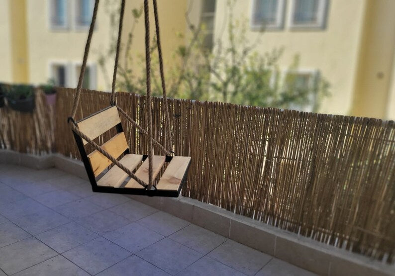 Modern Wooden Swing Industrial Metal Frame Indoor Outdoor Hanging Seat Homeartparis production