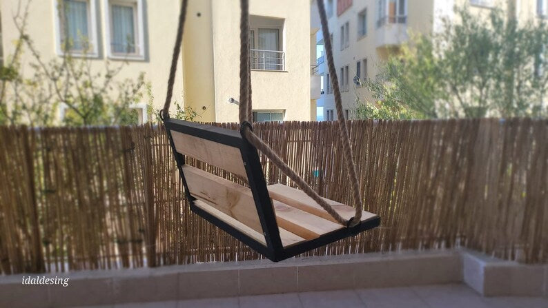 Modern Wooden Swing Industrial Metal Frame Indoor Outdoor Hanging Seat Homeartparis production