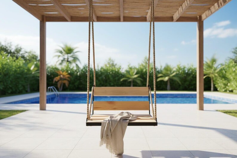 Modern Wooden Swing Industrial Metal Frame Indoor Outdoor Hanging Seat Homeartparis production