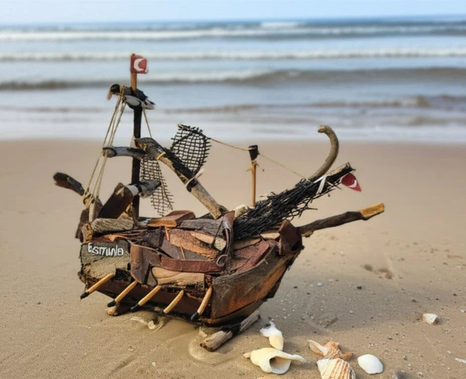 The  Bastarda Vintage Driftwood Sailing Ship Handmade Wooden Model Boat Homeartparis production