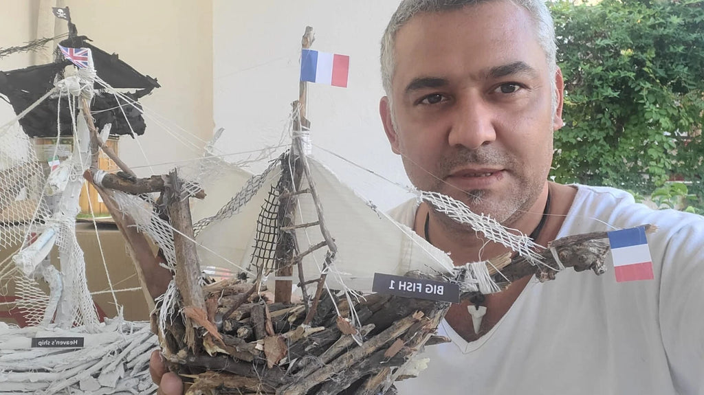 The Big Fish 1 Vintage Driftwood Boat Wood Sailing Ship Model Homeartparis production