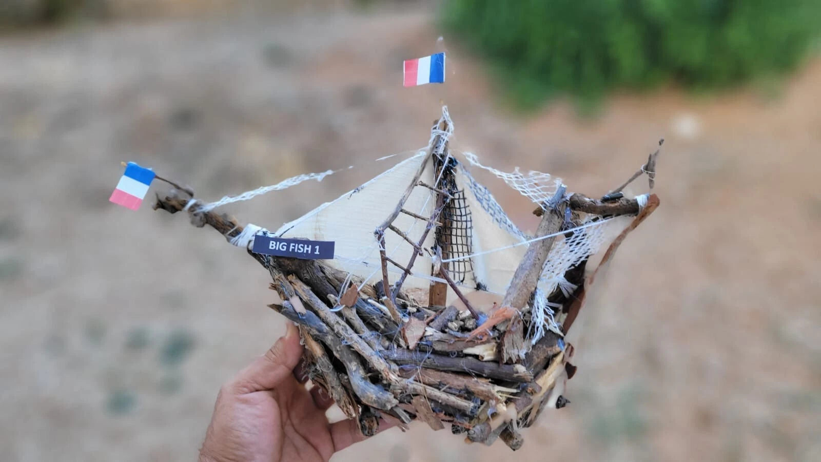The Big Fish 1 Vintage Driftwood Boat Wood Sailing Ship Model Homeartparis production