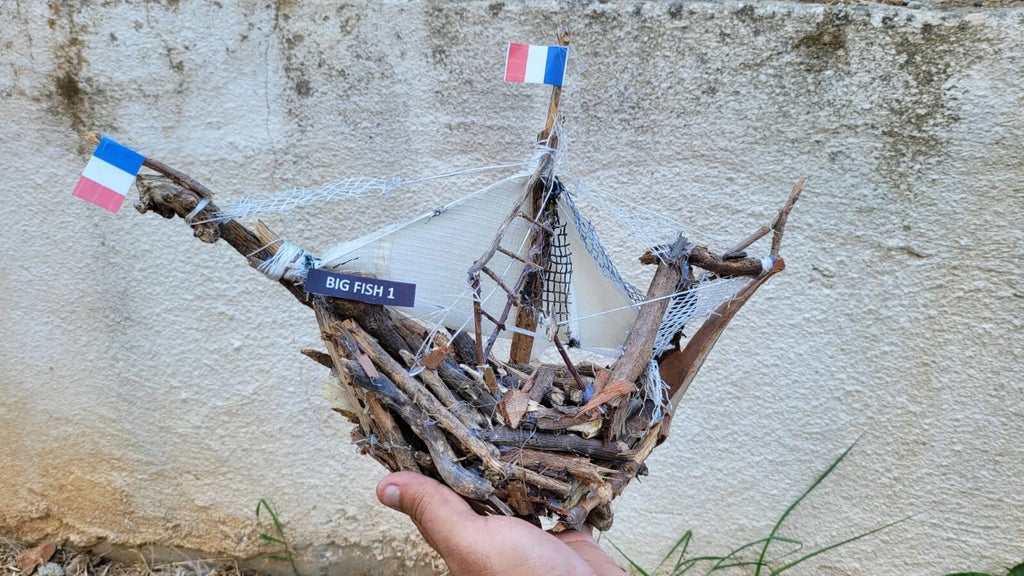 The Big Fish 1 Vintage Driftwood Boat Wood Sailing Ship Model Homeartparis production