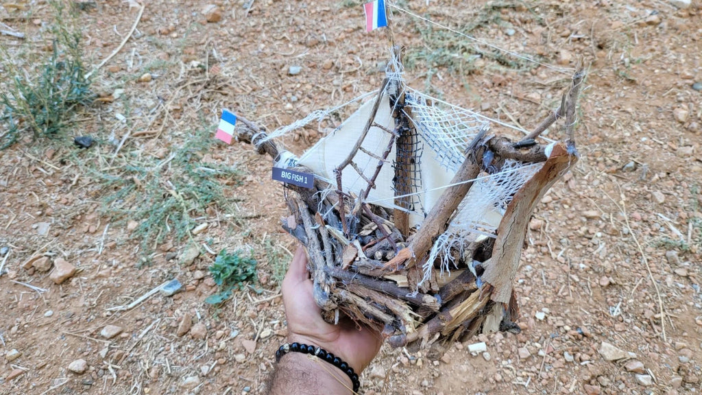 The Big Fish 1 Vintage Driftwood Boat Wood Sailing Ship Model Homeartparis production