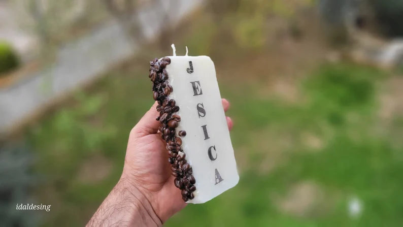 homeartparis coffee bean candle with name, scented coffee bean candle with name, personalized gift, dw decorative handmade coffee bean candle