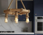 The Geometric Wood Chandelier, Bohemian Rope Lamp, 4-Light Rustic Pendant, Living & Dining Room Lighting