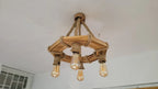 The Geometric Wood Chandelier, Bohemian Rope Lamp, 4-Light Rustic Pendant, Living & Dining Room Lighting