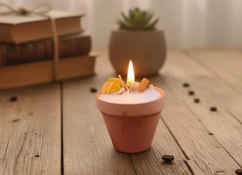 homeartparis Handmade Terracotta Pot Candle 5 pcs set, Rustic Decor with Cinnamon & Dried Fruit, Wedding Favor, Table Centerpiece, Natural Kitchen Candle