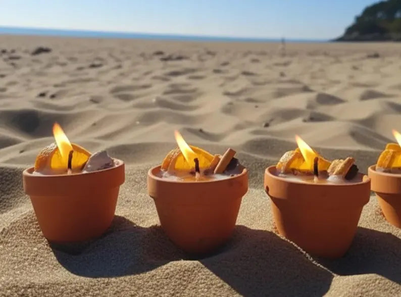 homeartparis Handmade Terracotta Pot Candle 5 pcs set, Rustic Decor with Cinnamon & Dried Fruit, Wedding Favor, Table Centerpiece, Natural Kitchen Candle