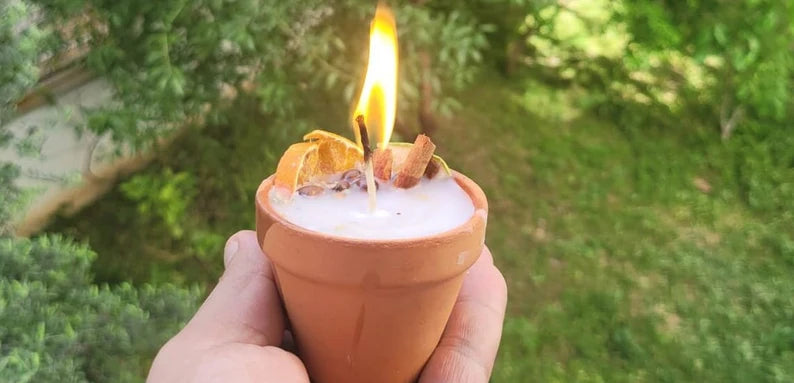 homeartparis Handmade Terracotta Pot Candle 5 pcs set, Rustic Decor with Cinnamon & Dried Fruit, Wedding Favor, Table Centerpiece, Natural Kitchen Candle