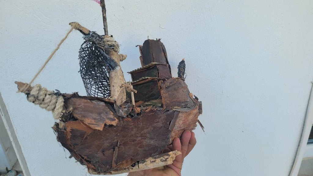 Hali Karnasos Fisherman Vintage Wooden Fishing Boat Driftwood Art Homeartparis production