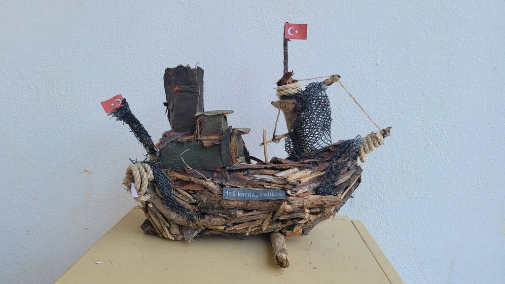 Hali Karnasos Fisherman Vintage Wooden Fishing Boat Driftwood Art Homeartparis production