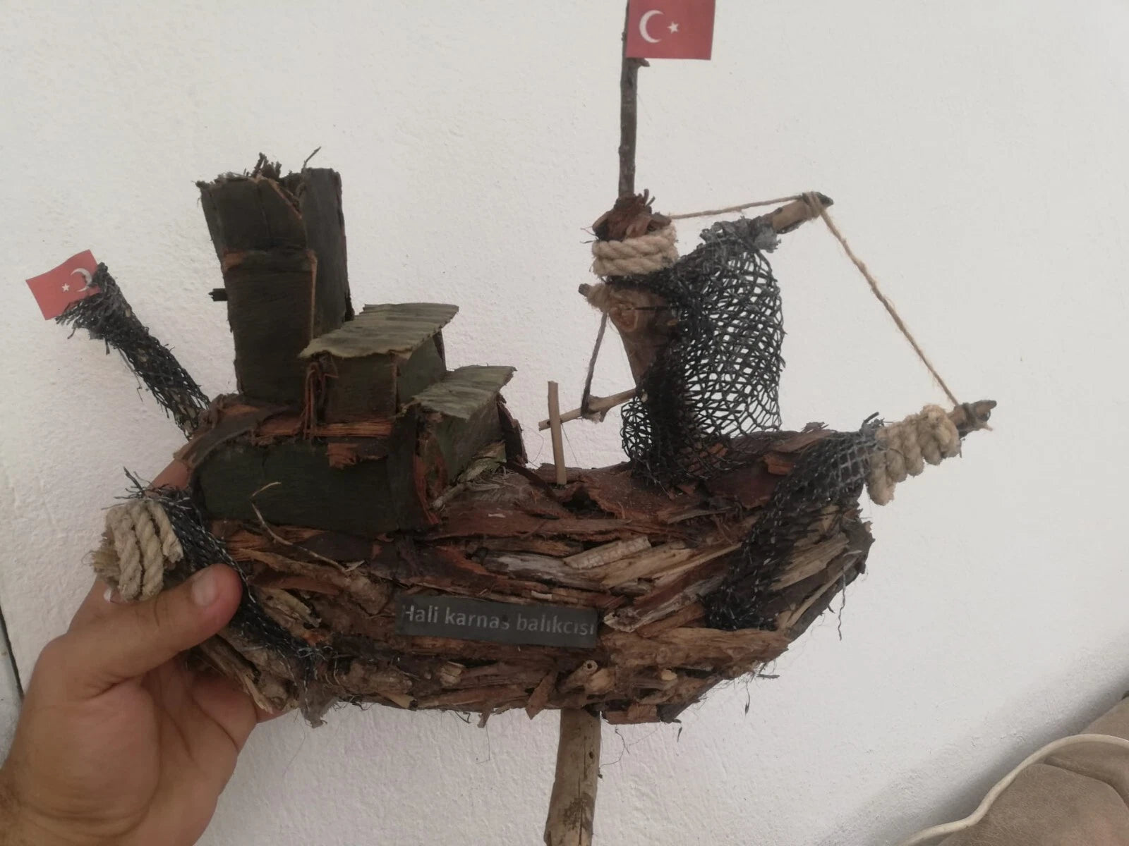 Hali Karnasos Fisherman Vintage Wooden Fishing Boat Driftwood Art Homeartparis production