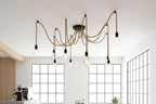 homeartparis - Industrial Rope Spider Chandelier (3/6/8/10 Arms), Choose Socket Style, Custom Length Modern Farmhouse Light for Cafe Office