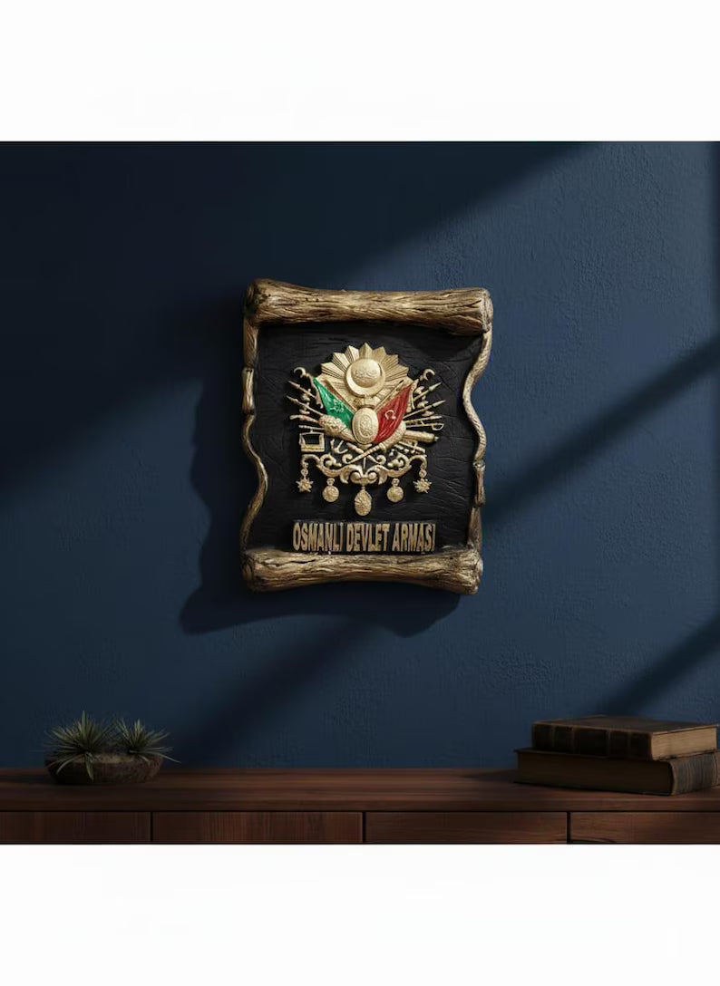 Homeartparis production Ottoman Coat of Arms Scroll Wall Plaque,5cm Tughra Emblem, Historical Parchment Style Decor, Turkis