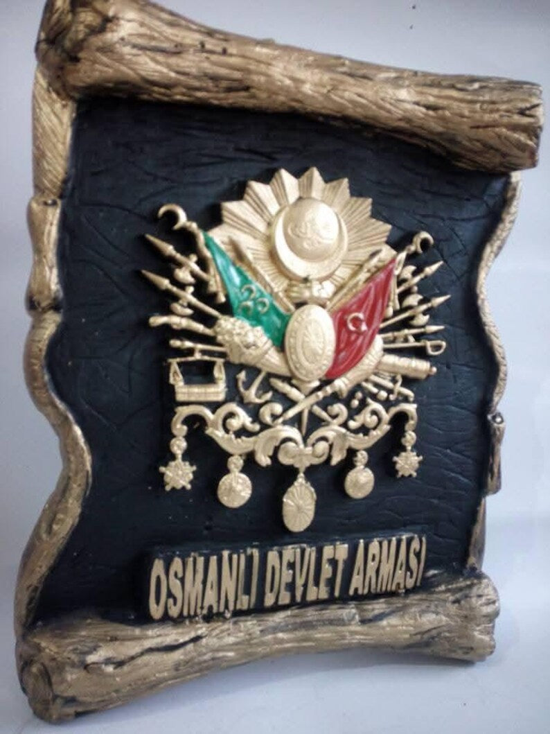 Homeartparis production Ottoman Coat of Arms Scroll Wall Plaque,5cm Tughra Emblem, Historical Parchment Style Decor, Turkis