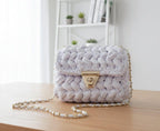 Homeartparis White Crochet Bag Gold Chain - Popcorn Stitch Purse by Seval Özsoy - Handmade Bridal Clutch - Elegant Summer Wedding Bag