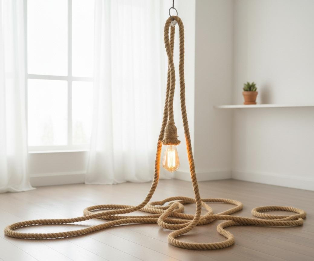Home Art Paris - Single Rope Pendant Light, Custom Length Cord, Rustic DIY Lighting Kit, Jute Rope Lamp, Industrial Edison Bulb Fixture